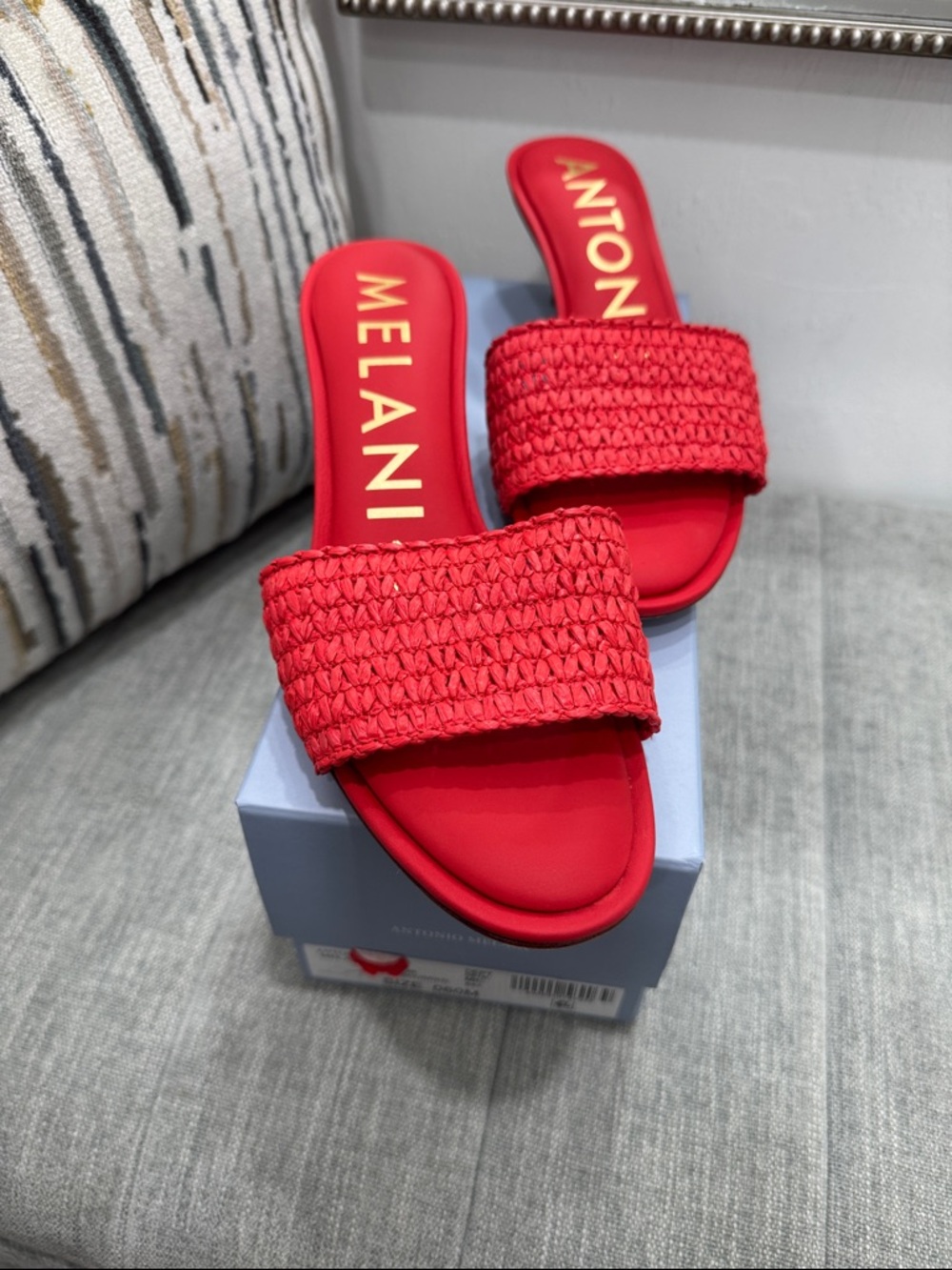 ANTONIO MELANI Red Woven Slide Sandals